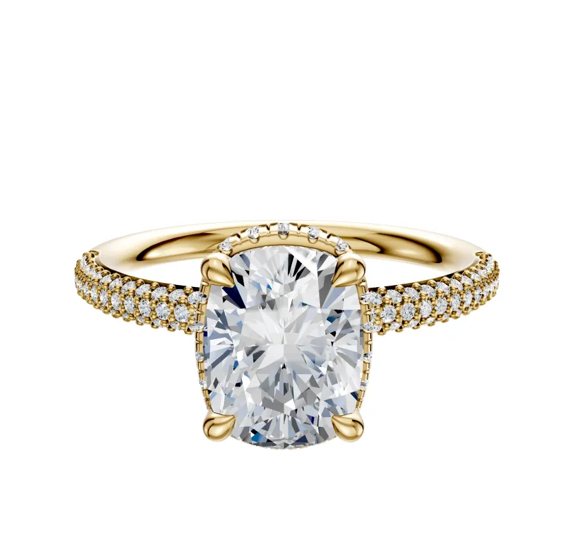 14K Yellow Gold 4 Prong Collar Classic Dome 3-Row-Pave 2.0mm Engagement Ring sold by Promise By Effy