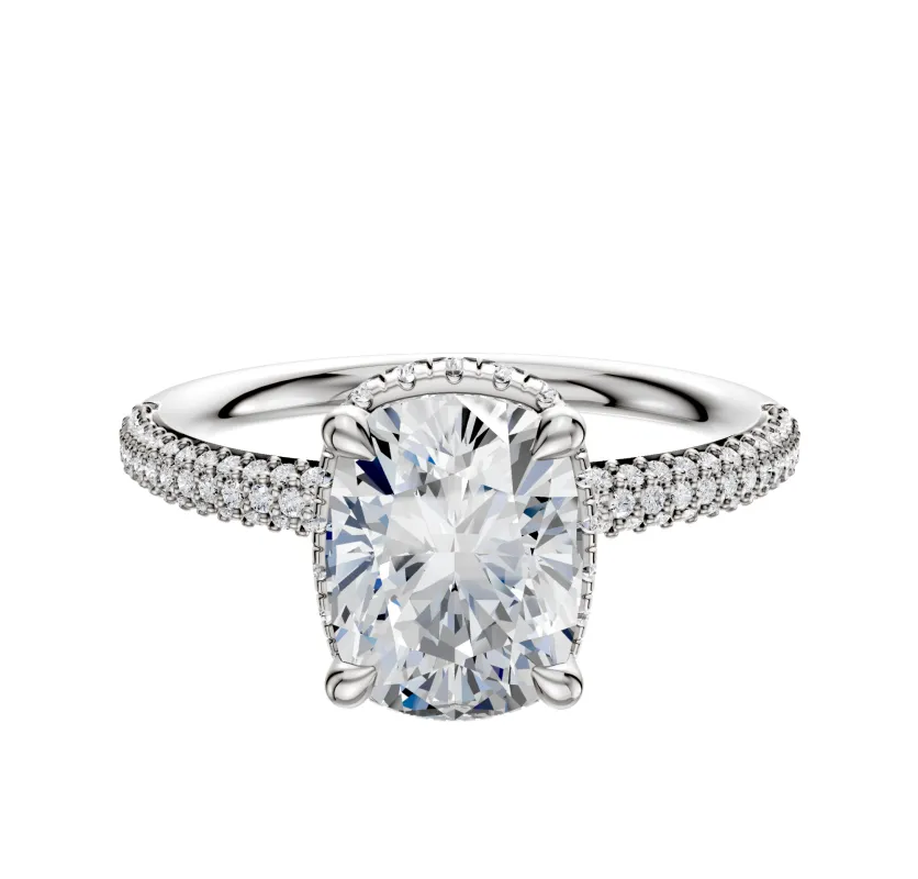 Platinum 4 Prong Collar Classic Dome 3-Row-Pave 2.0mm Engagement Ring sold by Promise By Effy