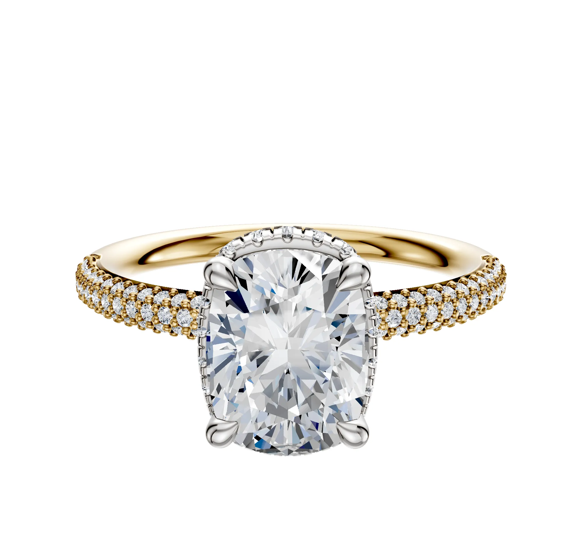 18K Two Tone 4 Prong Collar Classic Dome 3-Row-Pave 2.0mm Engagement Ring sold by Promise By Effy