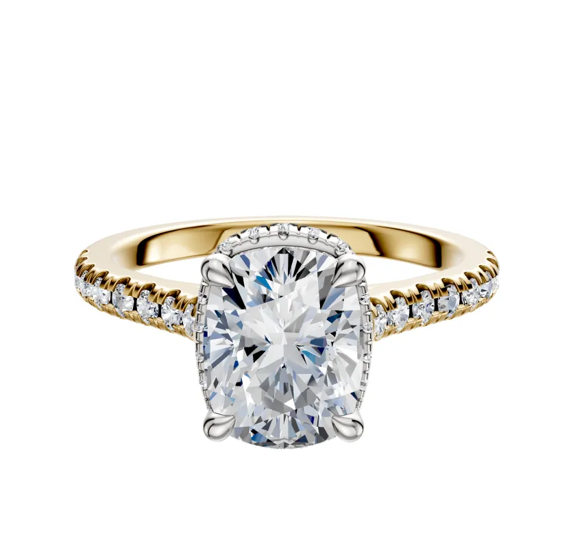 14K Two Tone 4 Prong Collar Cathedral Dome 1-Row-Pave 2.5mm Engagement Ring sold by Promise By Effy