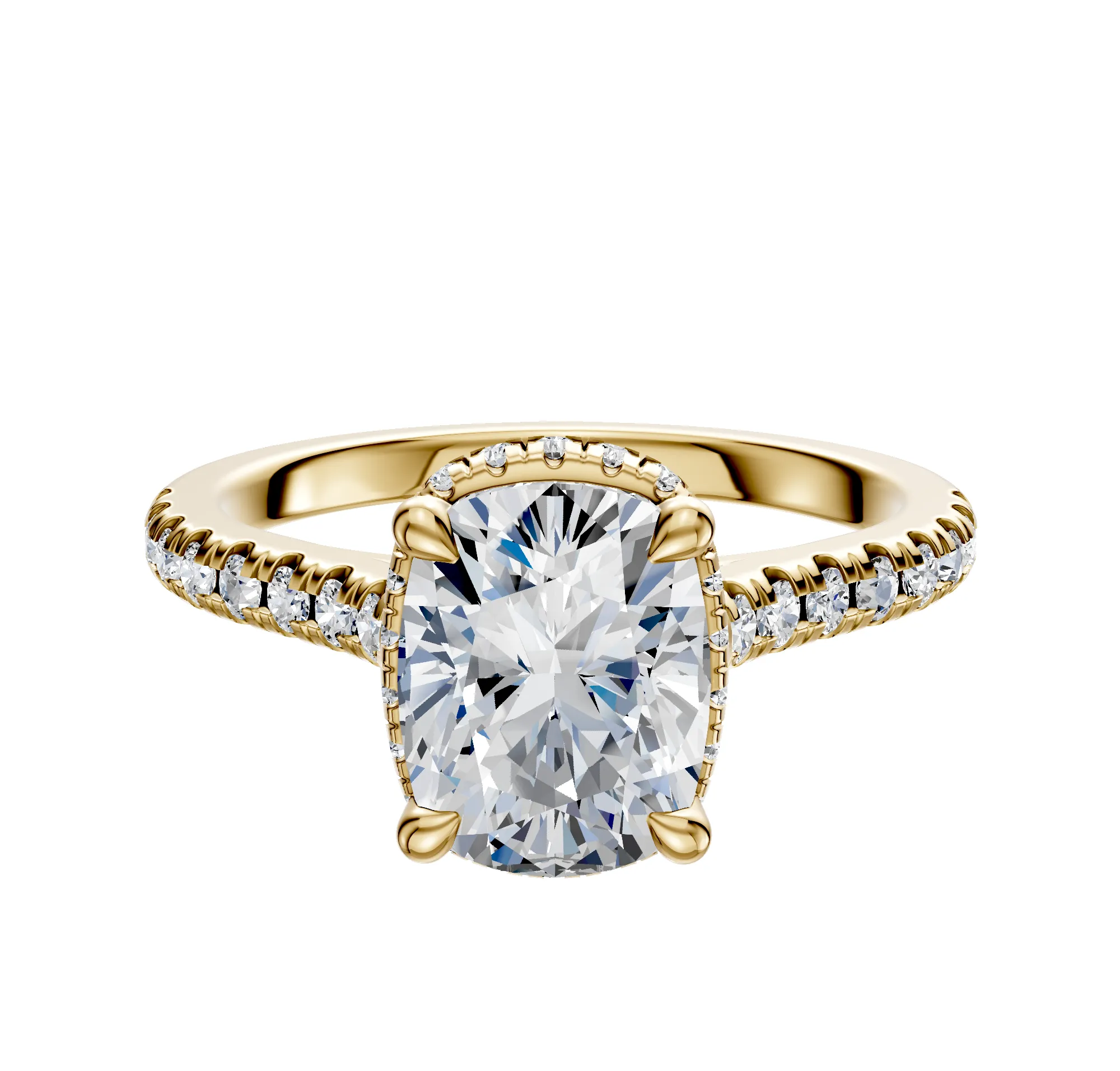 18K Yellow Gold 4 Prong Collar Cathedral Dome 1-Row-Pave 2.5mm Engagement Ring sold by Promise By Effy