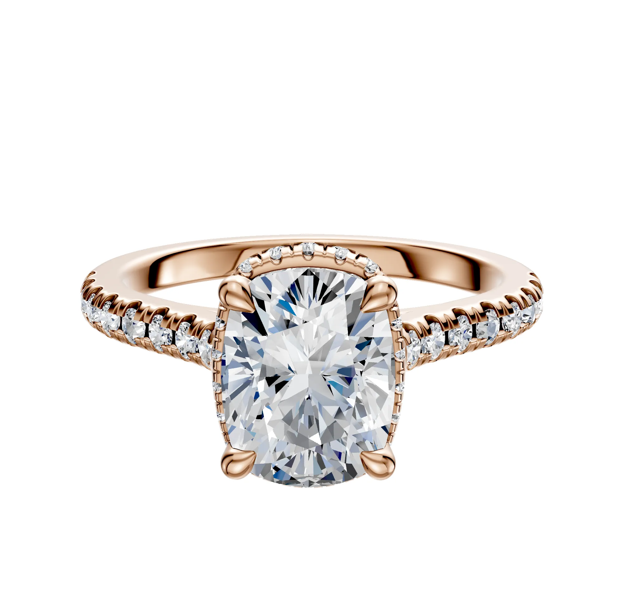 18K Rose Gold 4 Prong Collar Cathedral Dome 1-Row-Pave 2.5mm Engagement Ring sold by Promise By Effy