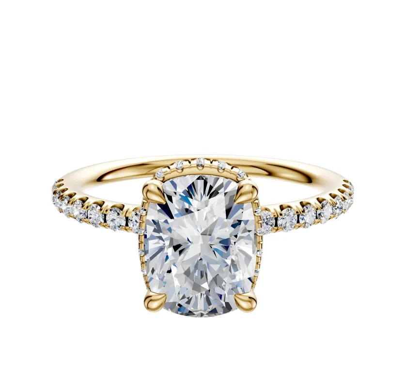 14K Yellow Gold 4 Prong Collar Classic Dome 1-Row-Pave 2.5mm Engagement Ring sold by Promise By Effy