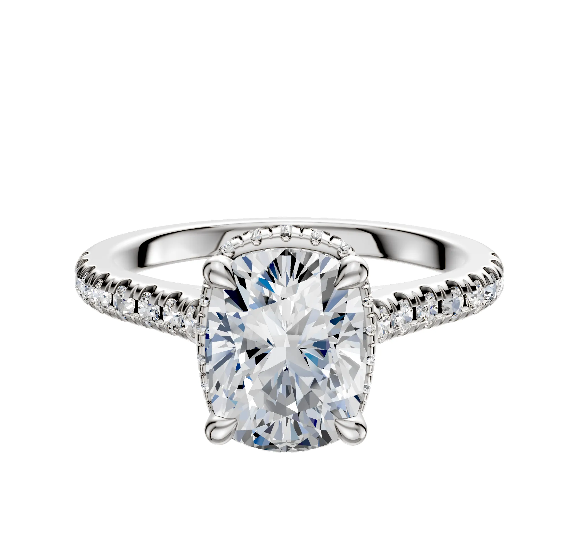 Platinum 4 Prong Collar Cathedral Dome 1-Row-Pave 2.5mm Engagement Ring sold by Promise By Effy