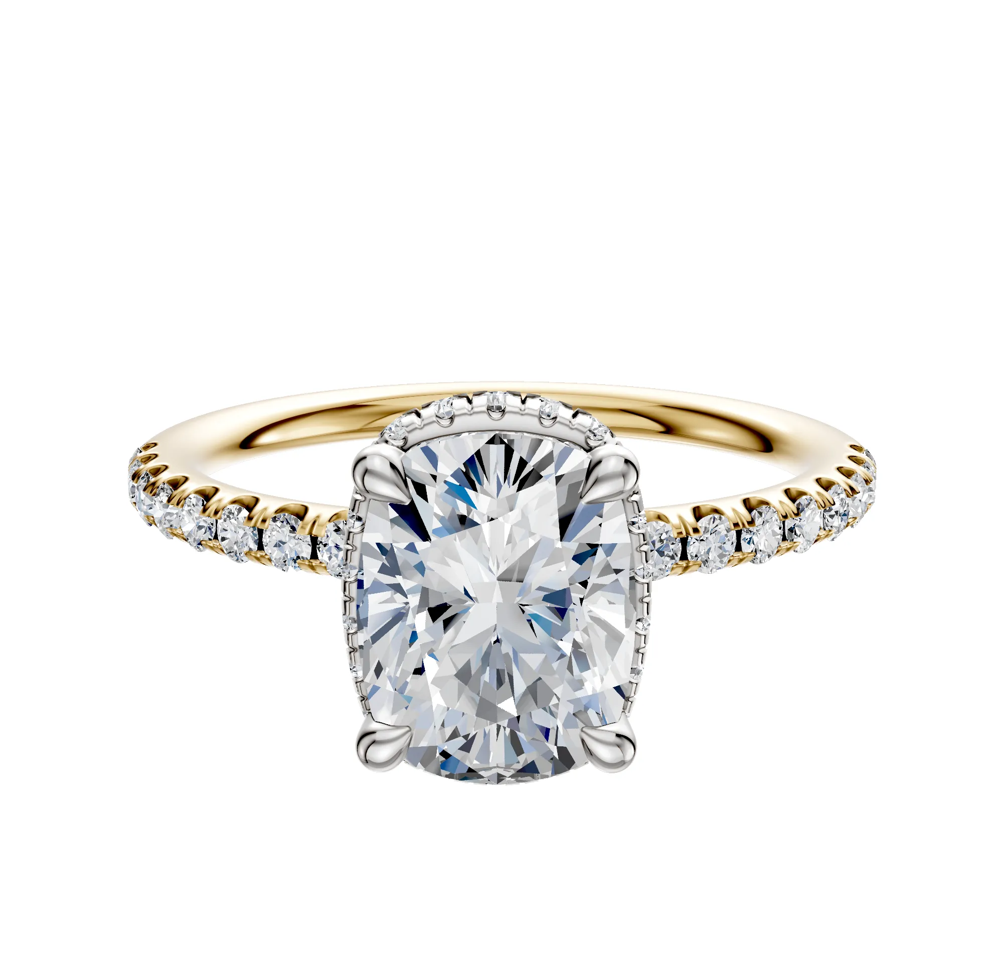 14K Two Tone 4 Prong Collar Classic Dome 1-Row-Pave 2.5mm Engagement Ring sold by Promise By Effy