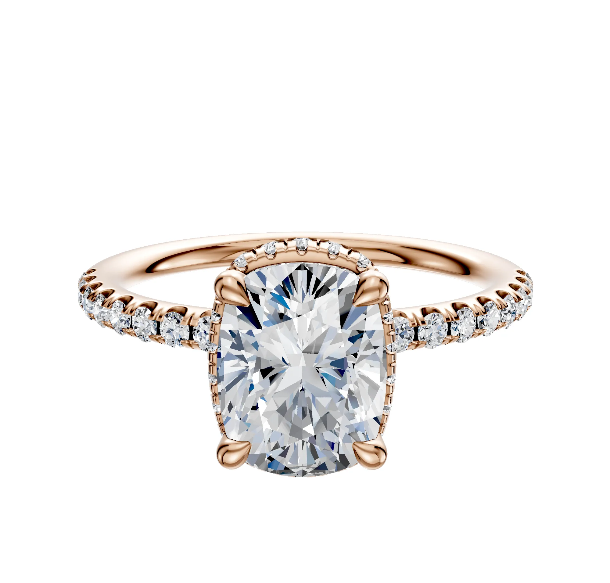 14K Rose Gold 4 Prong Collar Classic Dome 1-Row-Pave 2.5mm Engagement Ring sold by Promise By Effy