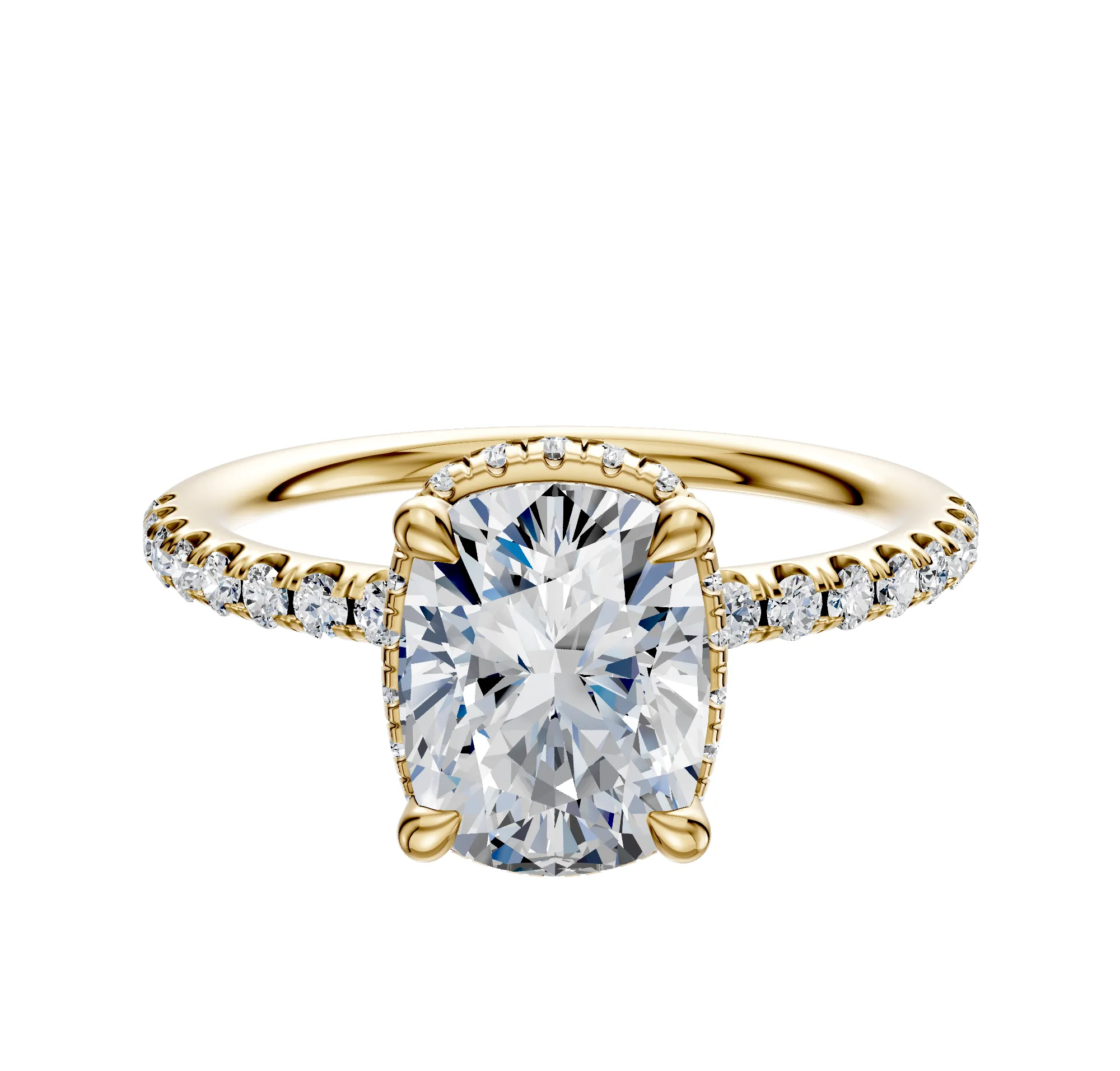 18K Yellow Gold 4 Prong Collar Classic Dome 1-Row-Pave 2.5mm Engagement Ring sold by Promise By Effy