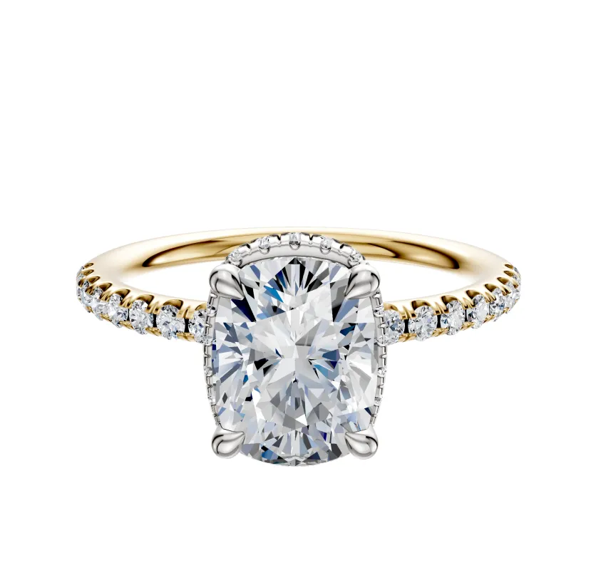 18K Two Tone 4 Prong Collar Classic Dome 1-Row-Pave 2.5mm Engagement Ring sold by Promise By Effy