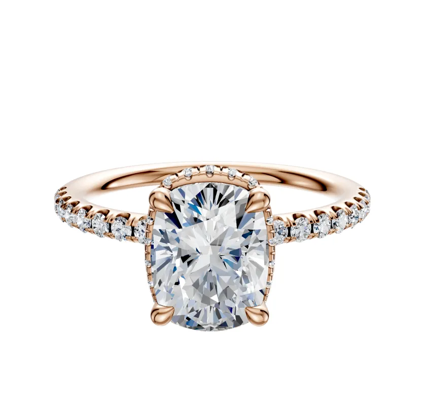 18K Rose Gold 4 Prong Collar Classic Dome 1-Row-Pave 2.5mm Engagement Ring sold by Promise By Effy
