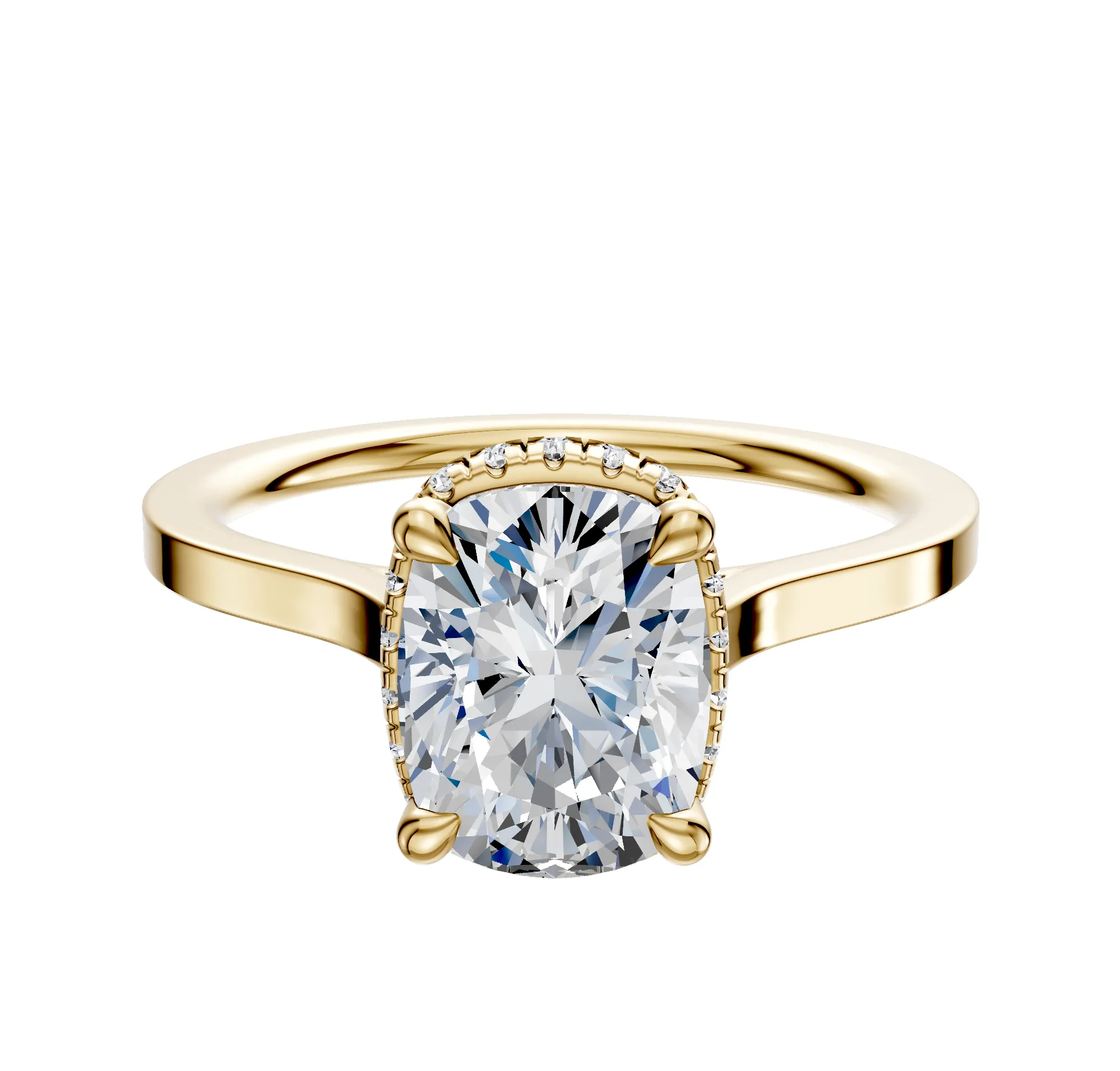 14K Yellow Gold 4 Prong Collar Cathedral Flat 1.5mm Engagement Ring sold by Promise By Effy