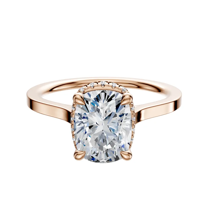 14K Rose Gold 4 Prong Collar Cathedral Flat 1.5mm Engagement Ring made by Promise By Effy