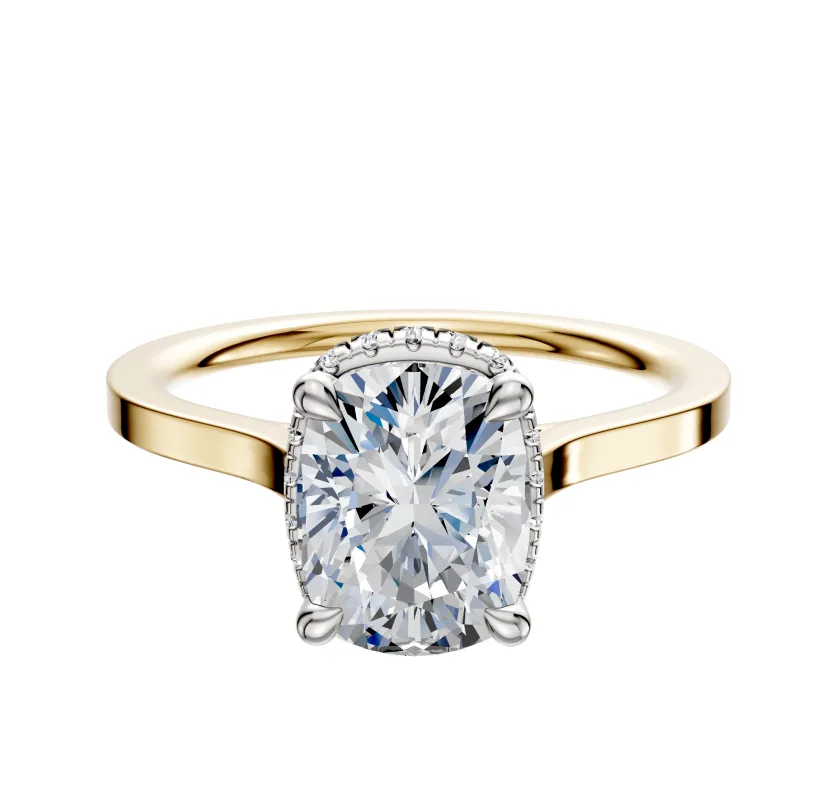 18K Two Tone 4 Prong Collar Cathedral Flat 1.5mm Engagement Ring sold by Promise By Effy