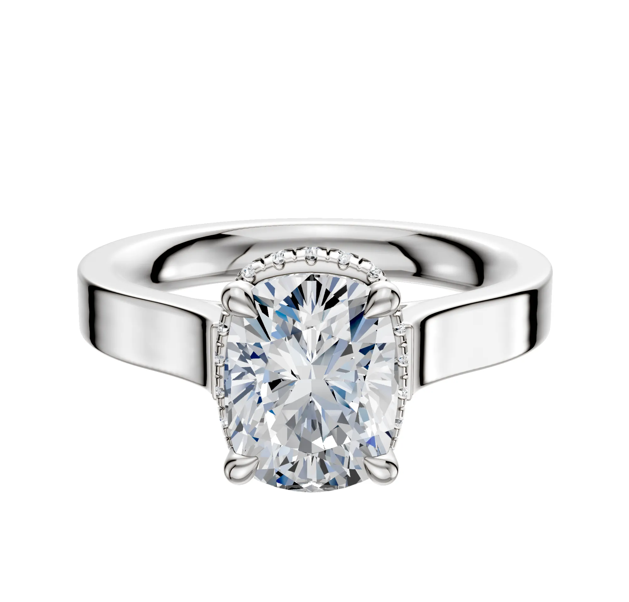 14K White Gold 4 Prong Collar Cathedral Flat 3.0mm Engagement Ring sold by Promise By Effy