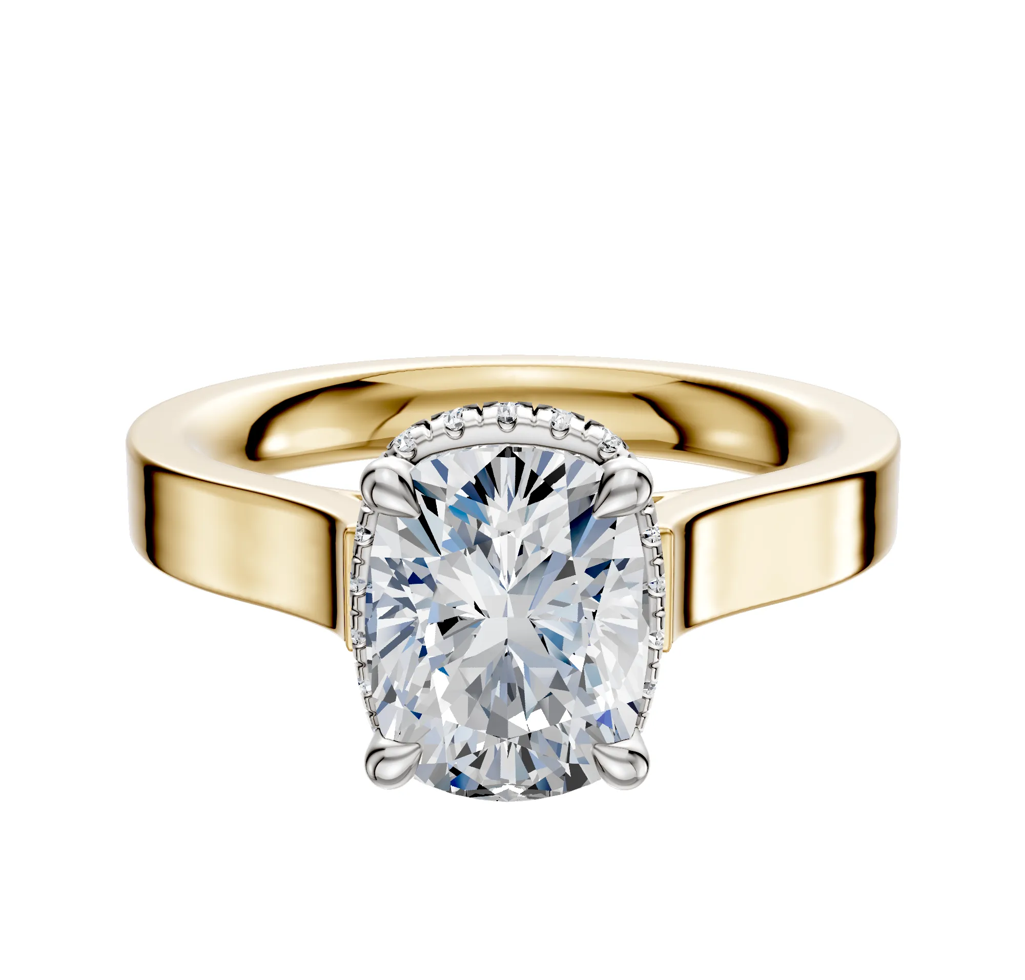 18K Two Tone 4 Prong Collar Cathedral Flat 3.0mm Engagement Ring sold by Promise By Effy