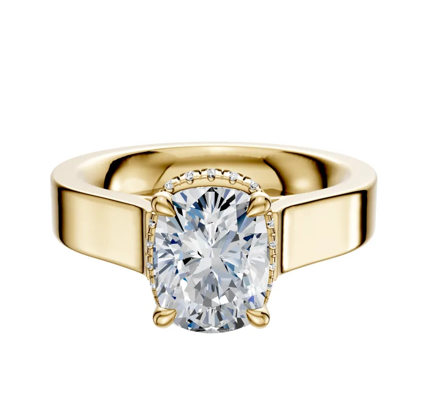 14K Yellow Gold 4 Prong Collar Cathedral Flat 4.0mm Engagement Ring sold by Promise By Effy