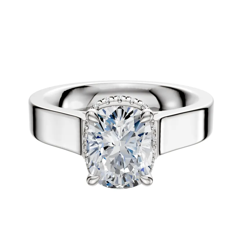 14K White Gold 4 Prong Collar Cathedral Flat 4.0mm Engagement Ring sold by Promise By Effy