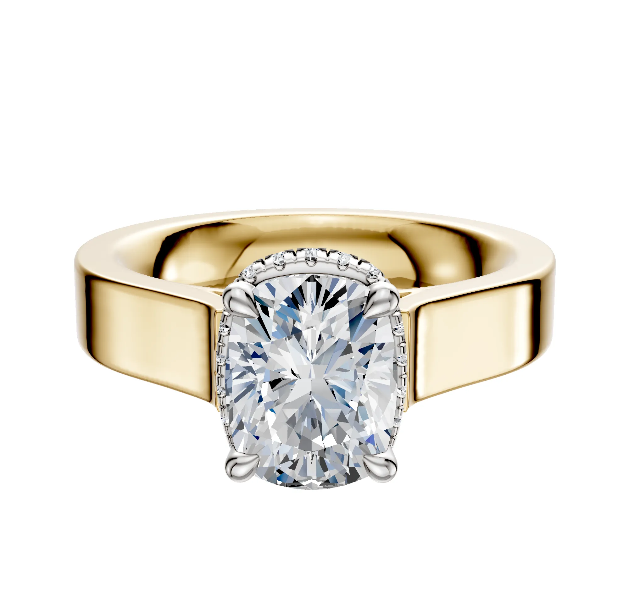 14K Two Tone 4 Prong Collar Cathedral Flat 4.0mm Engagement Ring sold by Promise By Effy