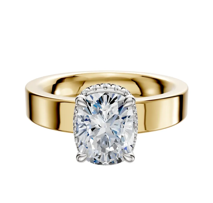 14K Two Tone 4 Prong Collar Classic Flat 4.0mm Engagement Ring sold by Promise By Effy
