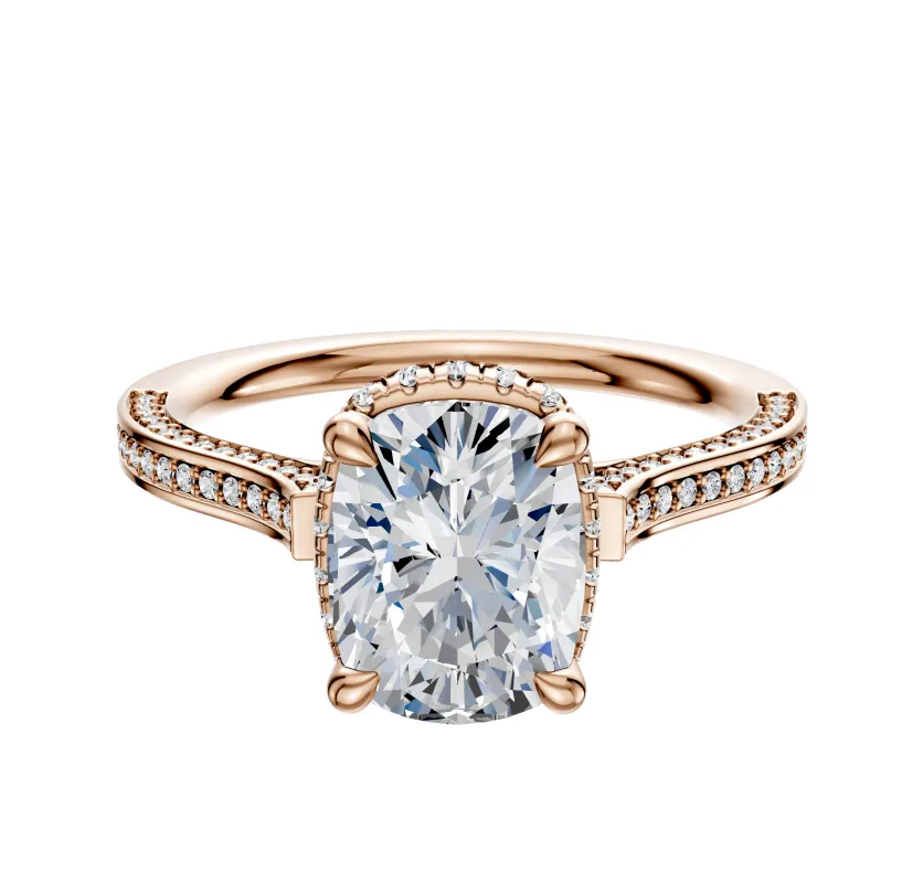 14K Rose Gold 4 Prong Collar Cathedral Flat 3-Row-Pave 2.0mm Engagement Ring sold by Promise By Effy