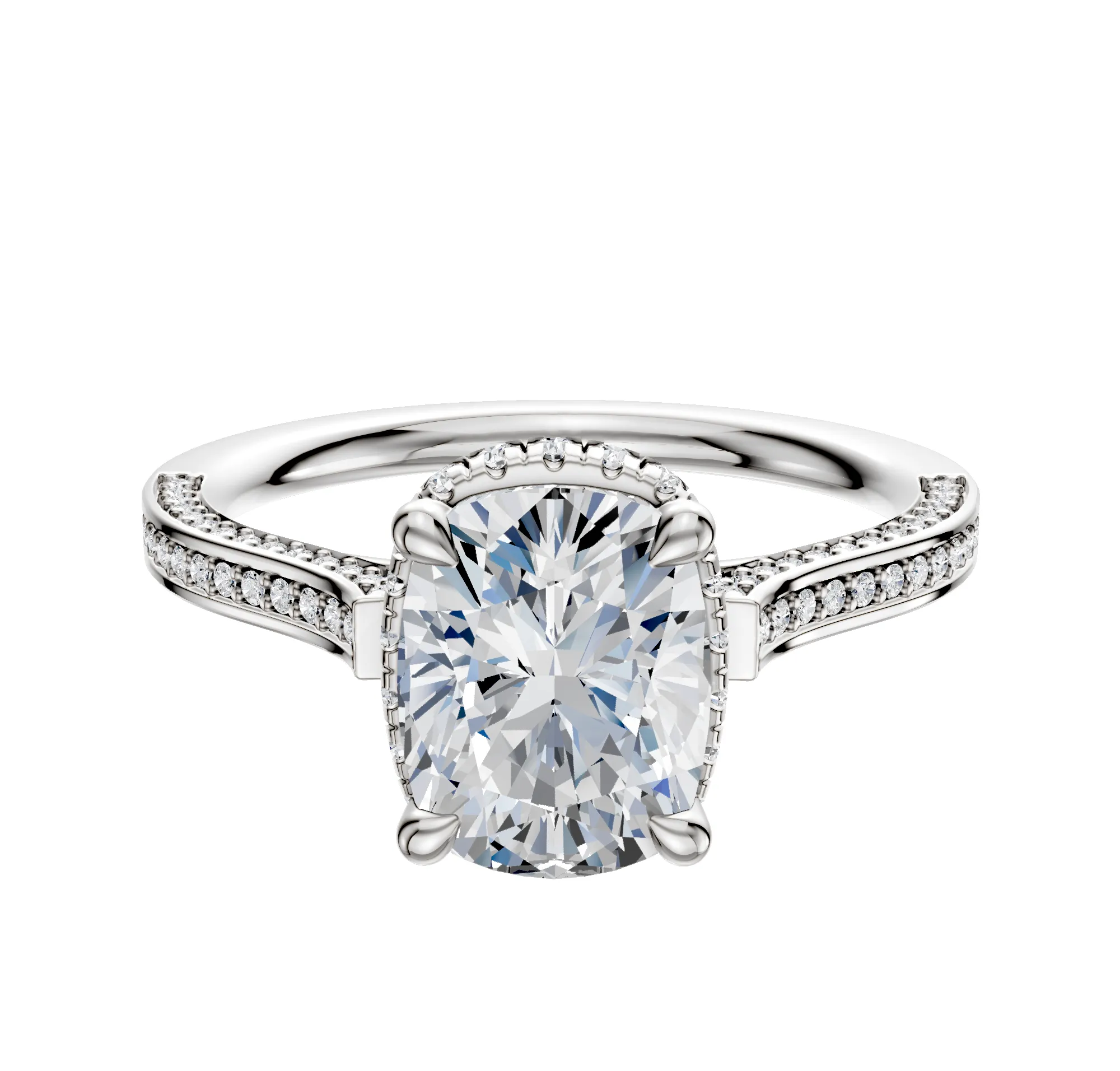 18K White Gold 4 Prong Collar Cathedral Flat 3-Row-Pave 2.0mm Engagement Ring sold by Promise By Effy