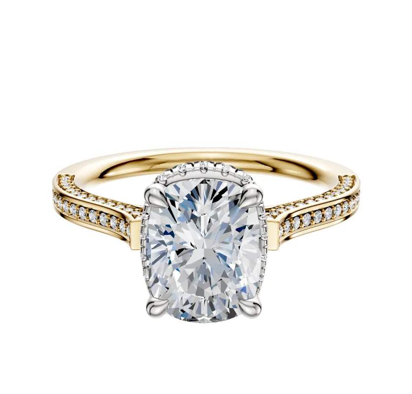 18K Two Tone 4 Prong Collar Cathedral Flat 3-Row-Pave 2.0mm Engagement Ring sold by Promise By Effy