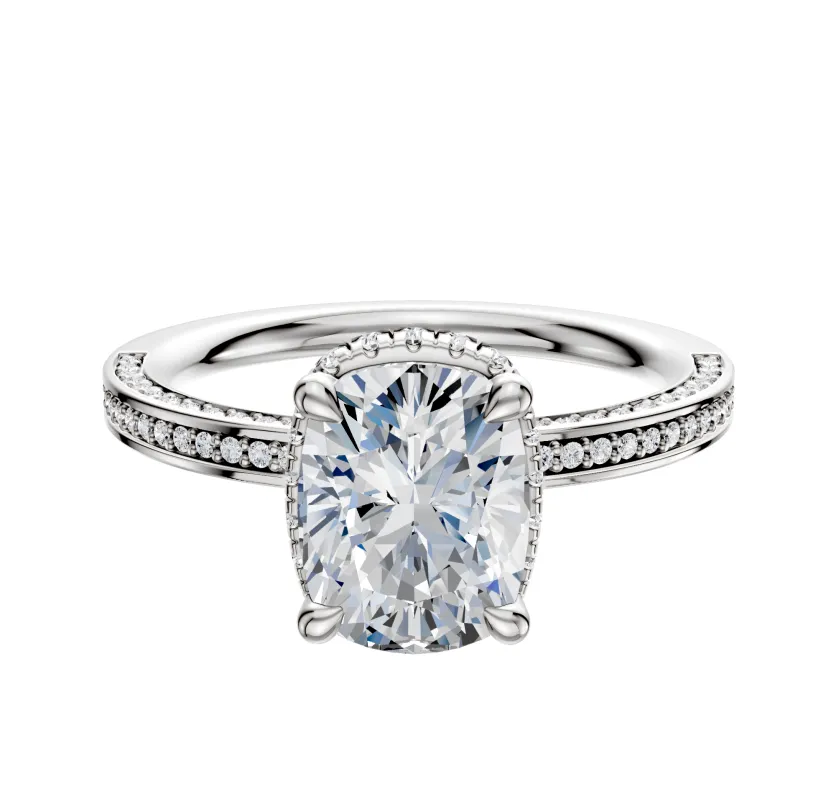 14K White Gold 4 Prong Collar Classic Flat 3-Row-Pave 2.0mm Engagement Ring sold by Promise By Effy