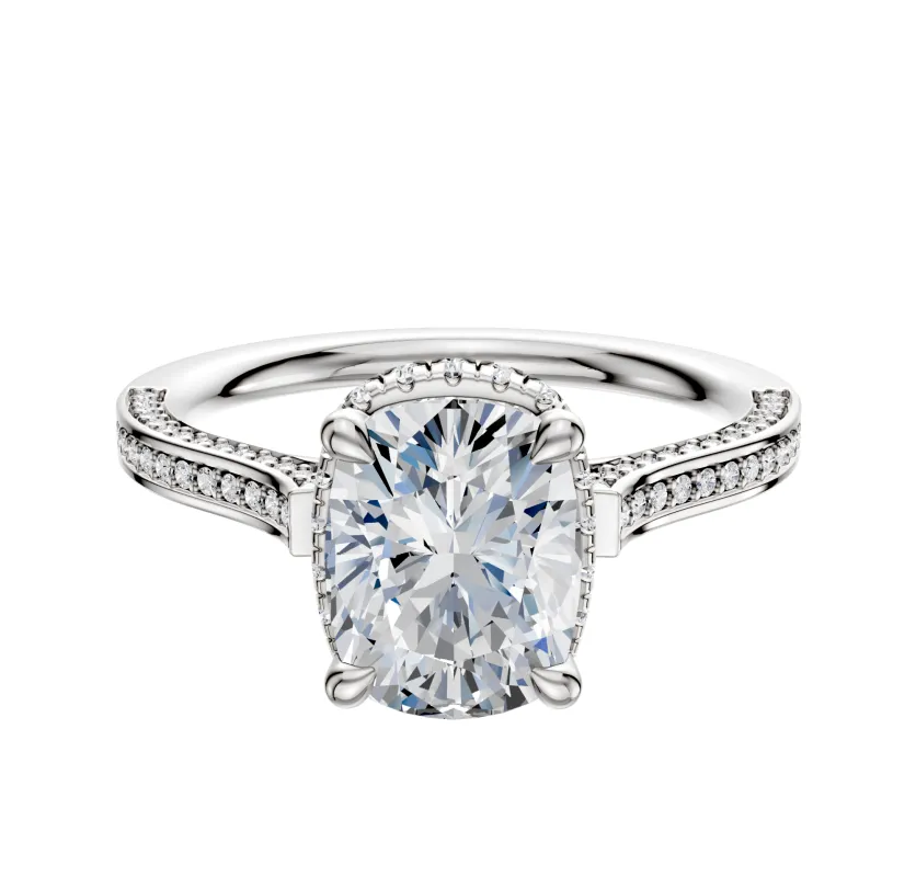 Platinum 4 Prong Collar Cathedral Flat 3-Row-Pave 2.0mm Engagement Ring made by Promise By Effy