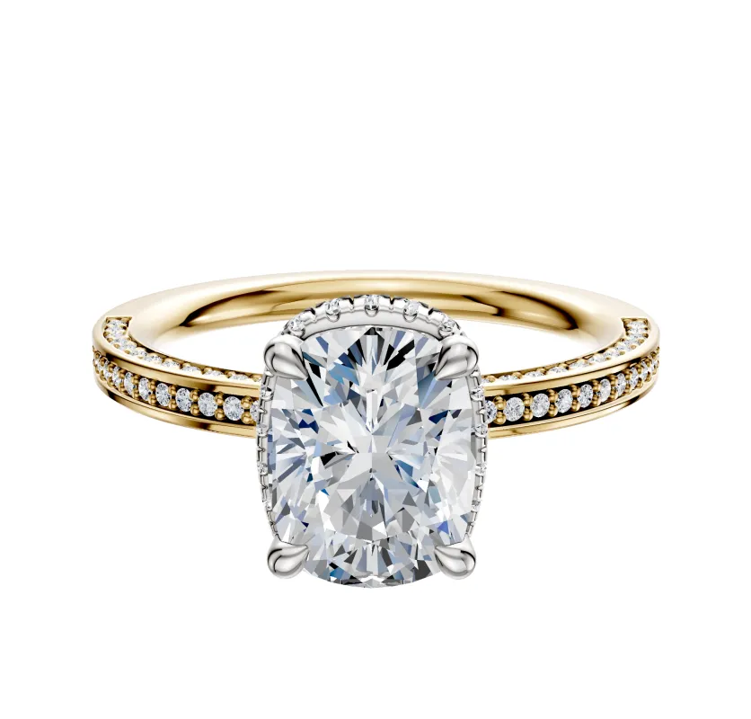 14K Two Tone 4 Prong Collar Classic Flat 3-Row-Pave 2.0mm Engagement Ring sold by Promise By Effy