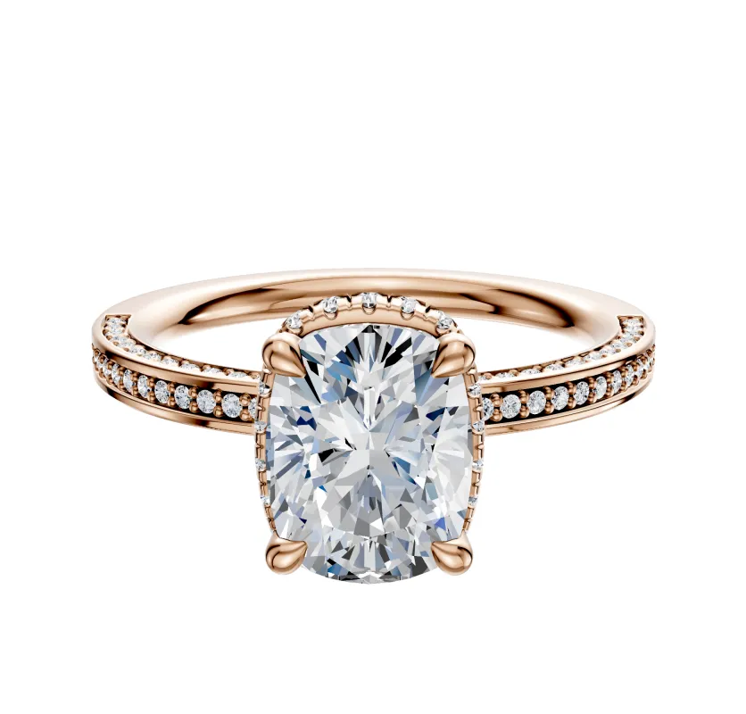 14K Rose Gold 4 Prong Collar Classic Flat 3-Row-Pave 2.0mm Engagement Ring sold by Promise By Effy