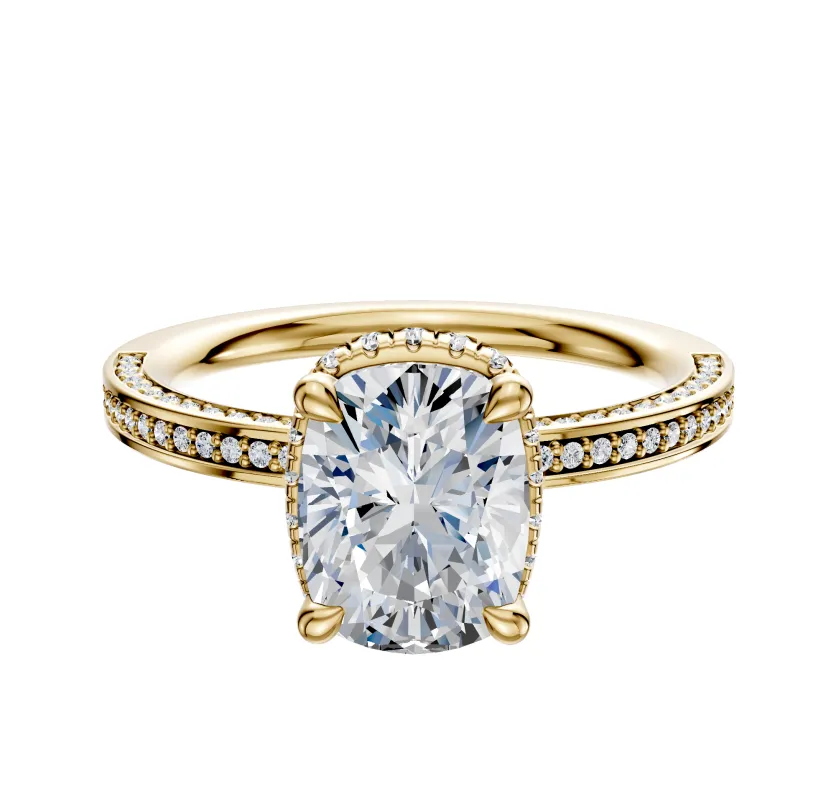 18K Yellow Gold 4 Prong Collar Classic Flat 3-Row-Pave 2.0mm Engagement Ring sold by Promise By Effy