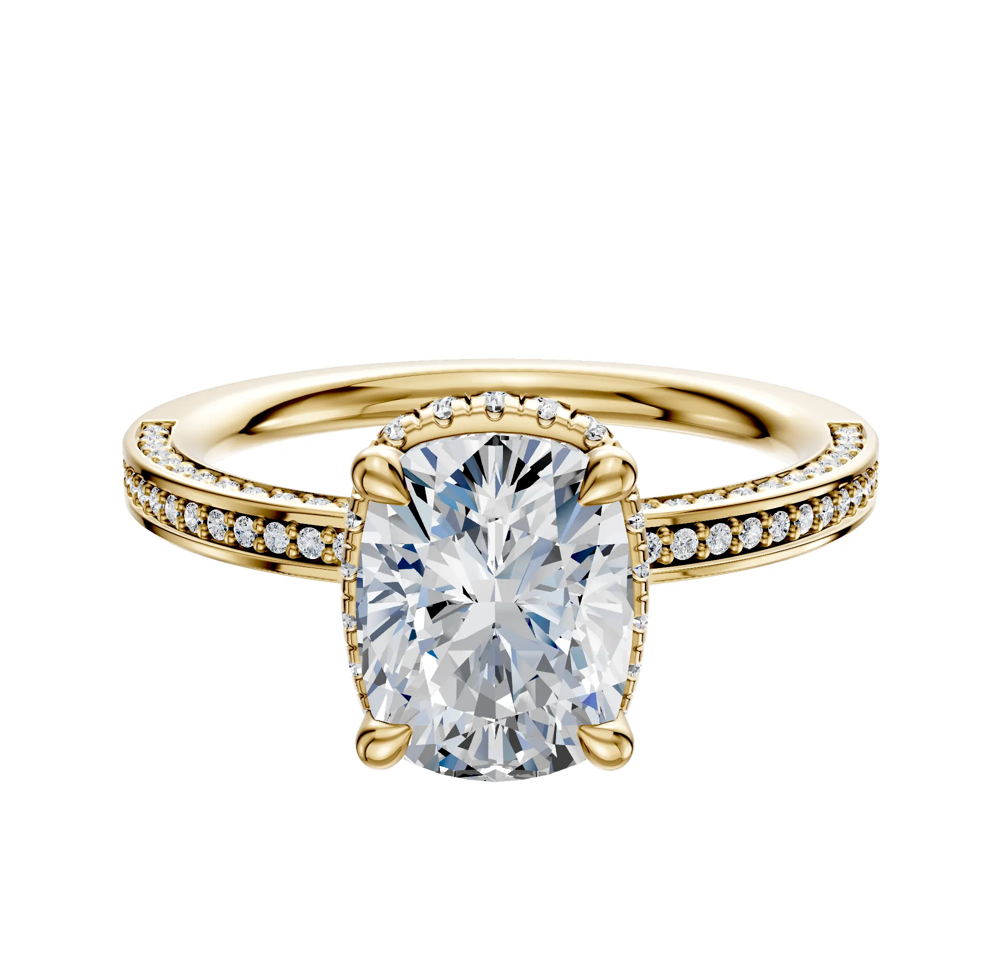 18K Yellow Gold 4 Prong Collar Classic Flat 3-Row-Pave 2.0mm Engagement Ring sold by Promise By Effy