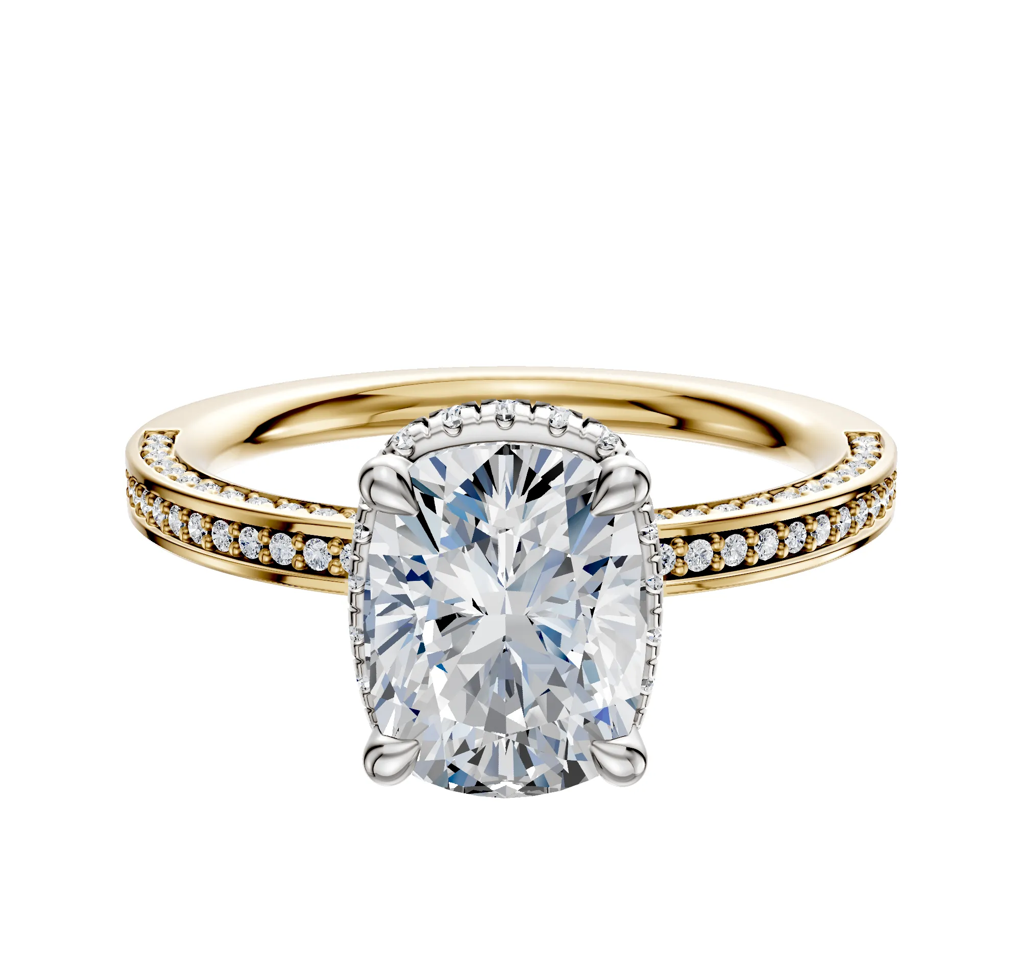 18K Two Tone 4 Prong Collar Classic Flat 3-Row-Pave 2.0mm Engagement Ring sold by Promise By Effy