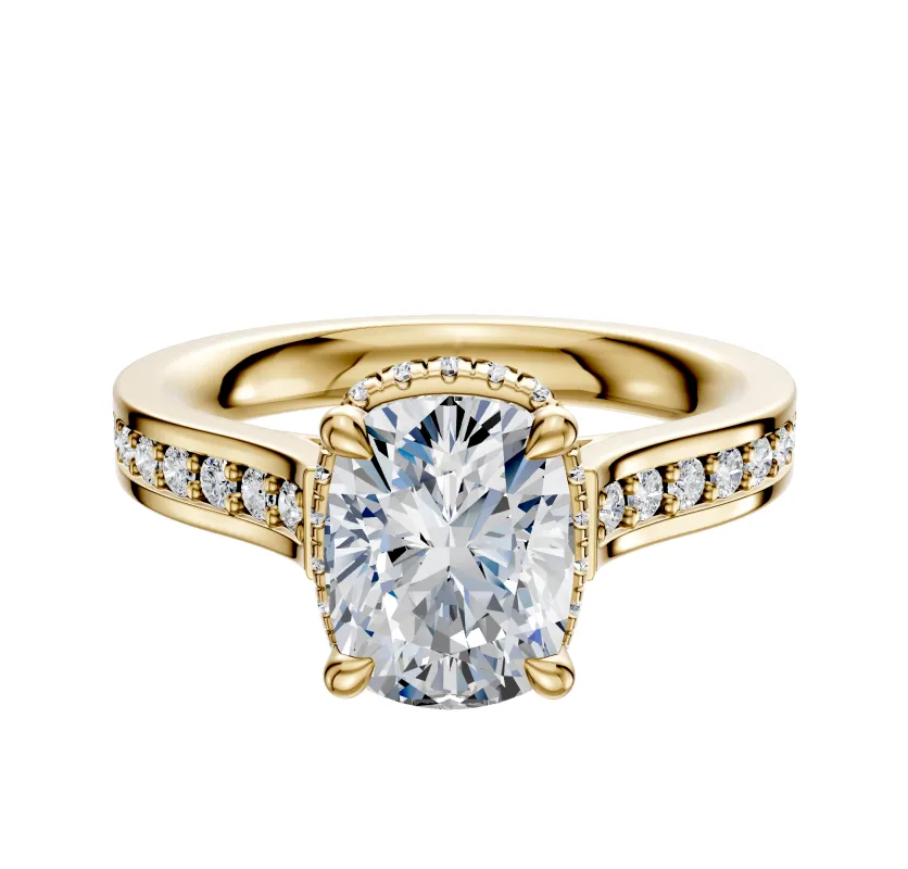 14K Yellow Gold 4 Prong Collar Cathedral Flat 1-Row-Pave 2.5mm Engagement Ring sold by Promise By Effy