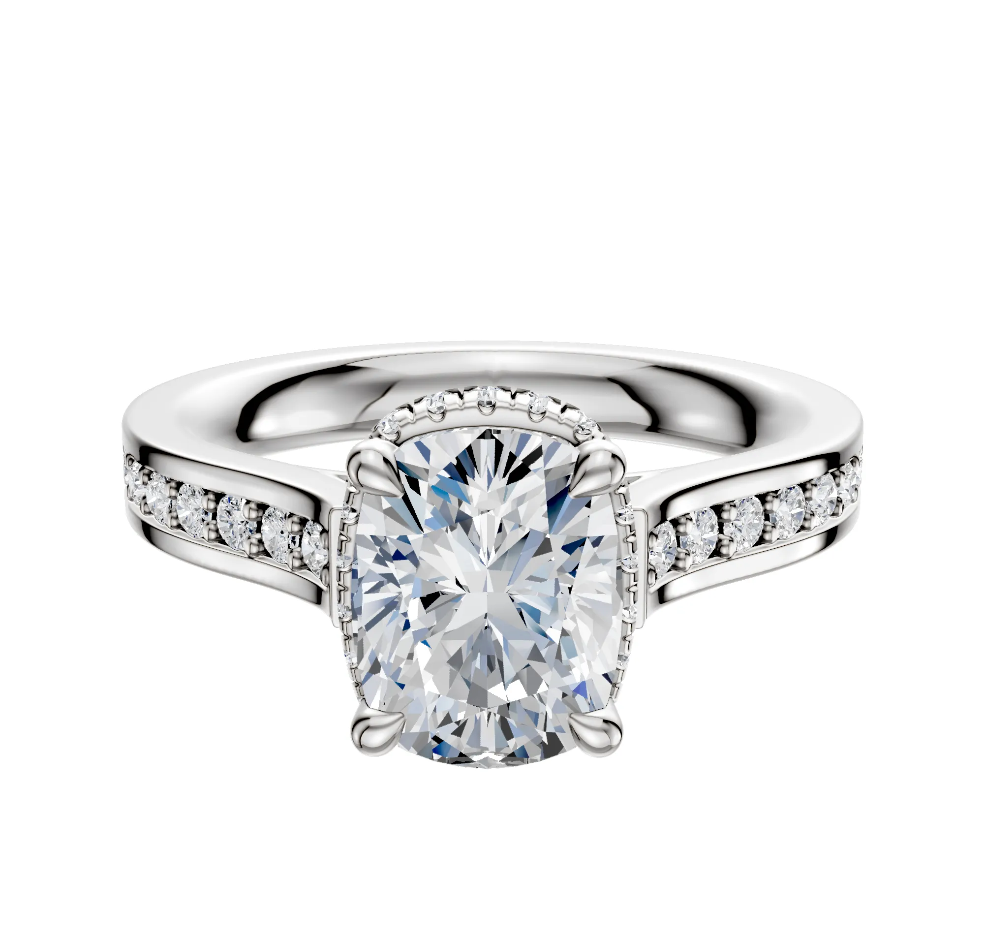 14K White Gold 4 Prong Collar Cathedral Flat 1-Row-Pave 2.5mm Engagement Ring sold by Promise By Effy