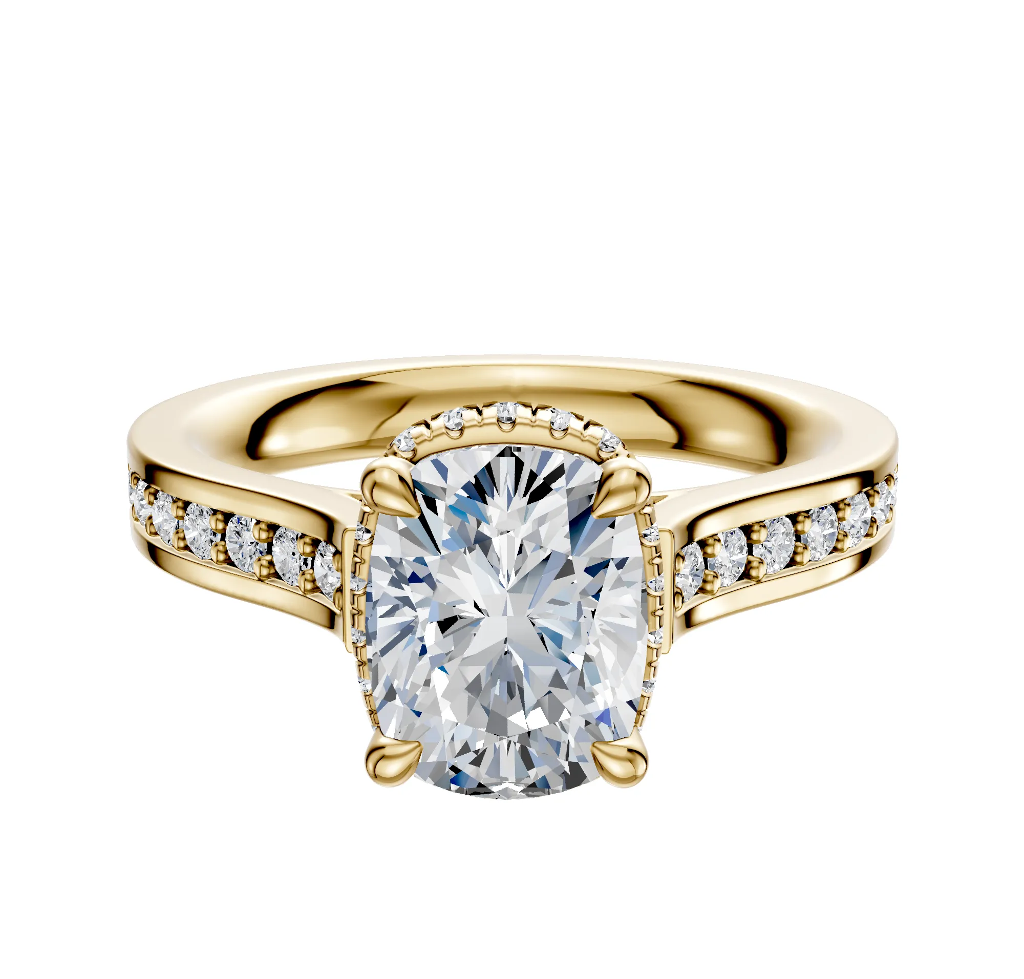 18K Yellow Gold 4 Prong Collar Cathedral Flat 1-Row-Pave 2.5mm Engagement Ring sold by Promise By Effy