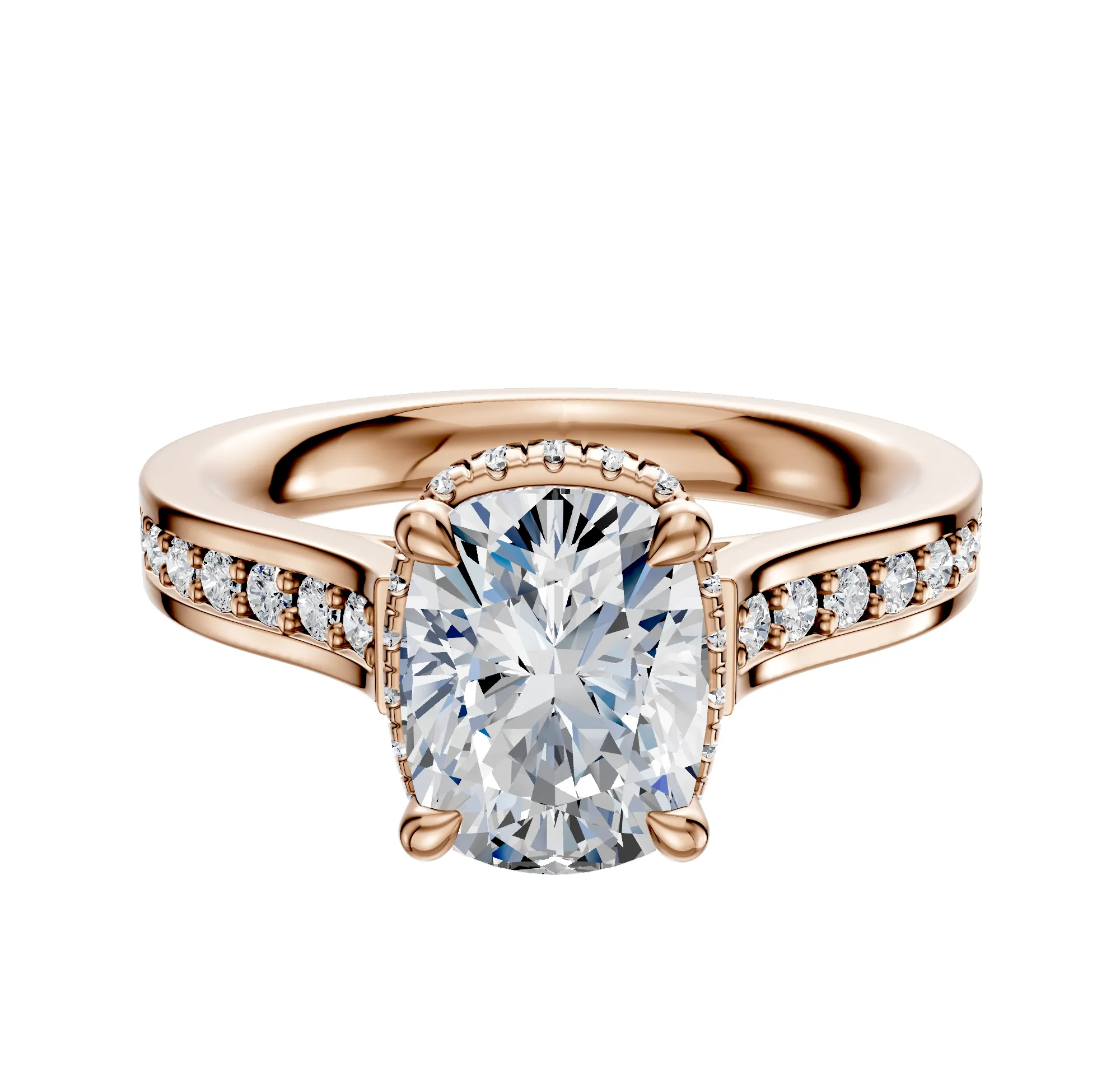 18K Rose Gold 4 Prong Collar Cathedral Flat 1-Row-Pave 2.5mm Engagement Ring sold by Promise By Effy