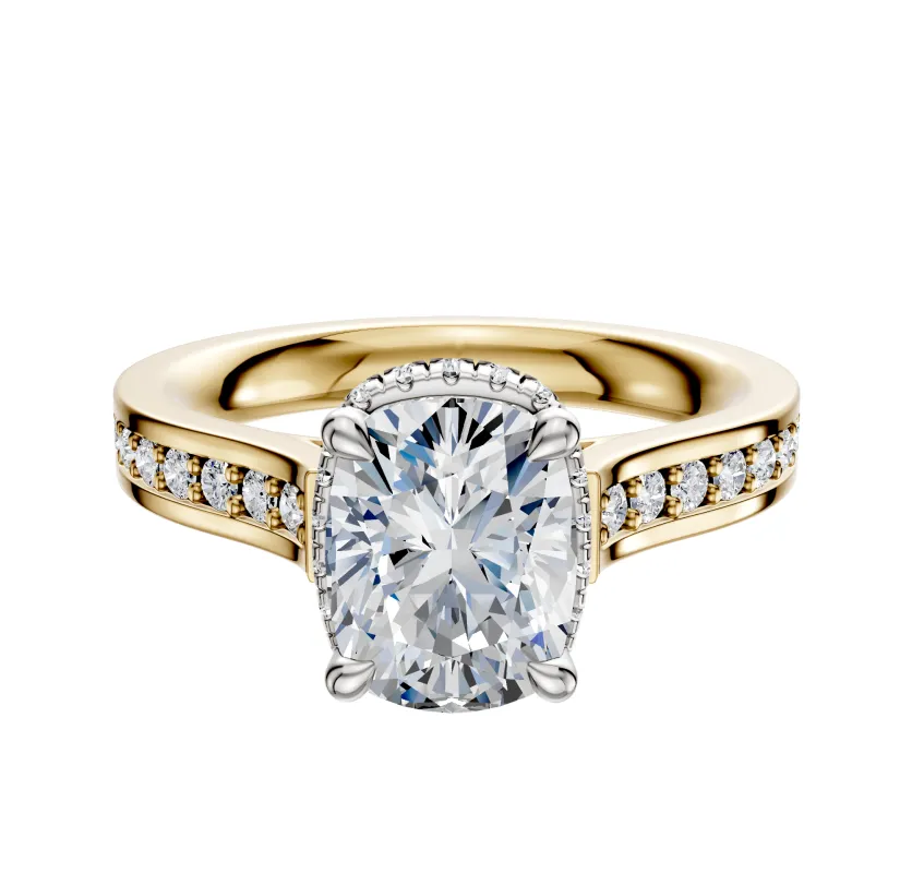 18K Two Tone 4 Prong Collar Cathedral Flat 1-Row-Pave 2.5mm Engagement Ring sold by Promise By Effy