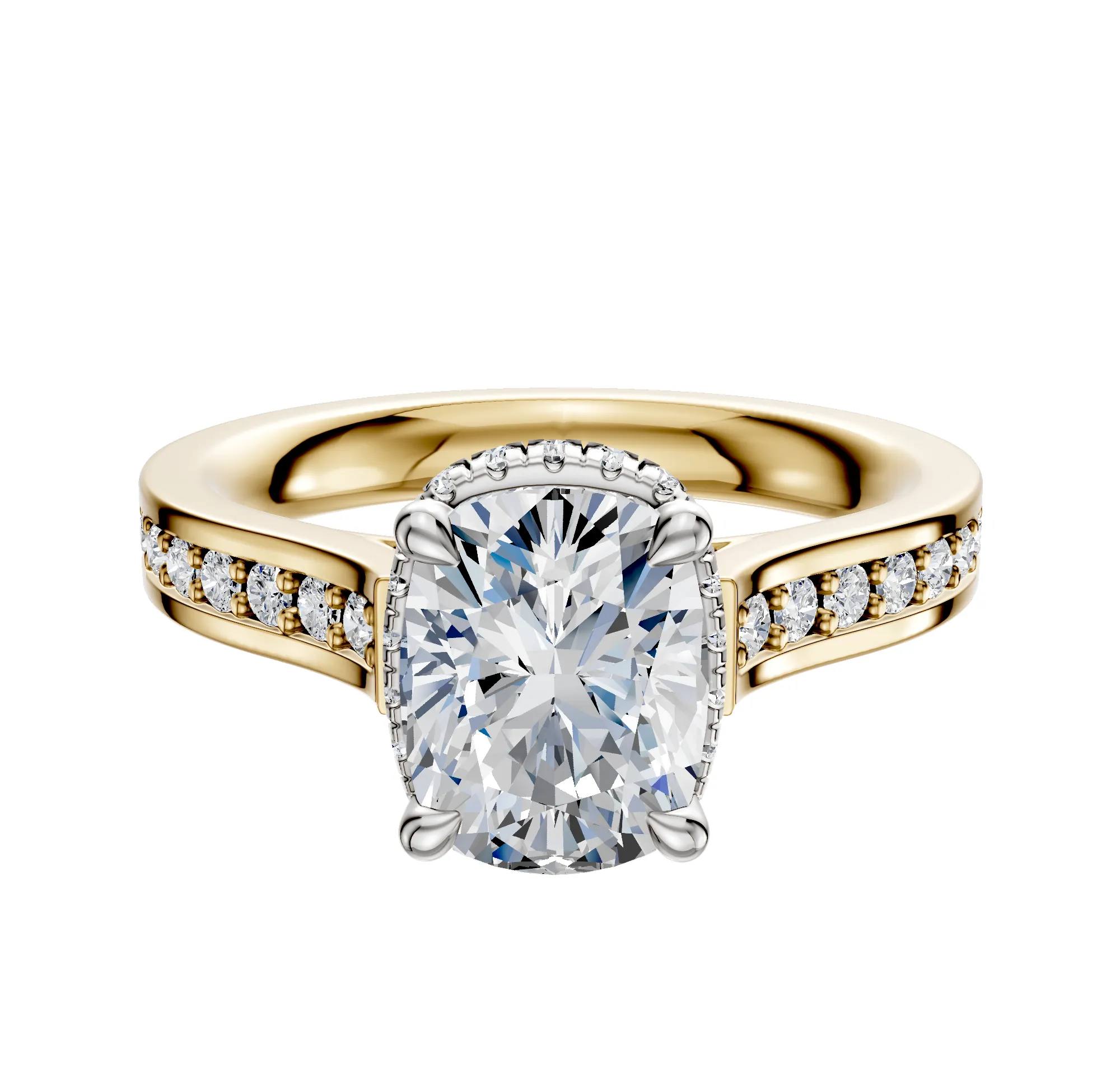 18K Two Tone 4 Prong Collar Cathedral Flat 1-Row-Pave 2.5mm Engagement Ring sold by Promise By Effy