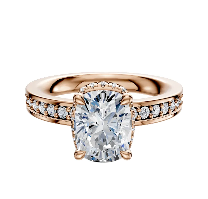 14K Rose Gold 4 Prong Collar Classic Flat 1-Row-Pave 2.5mm Engagement Ring sold by Promise By Effy