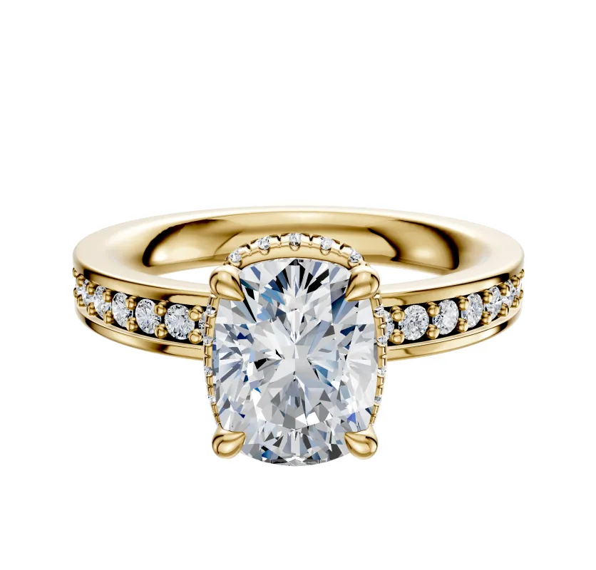 14K Yellow Gold 4 Prong Collar Classic Flat 1-Row-Pave 2.5mm Engagement Ring sold by Promise By Effy