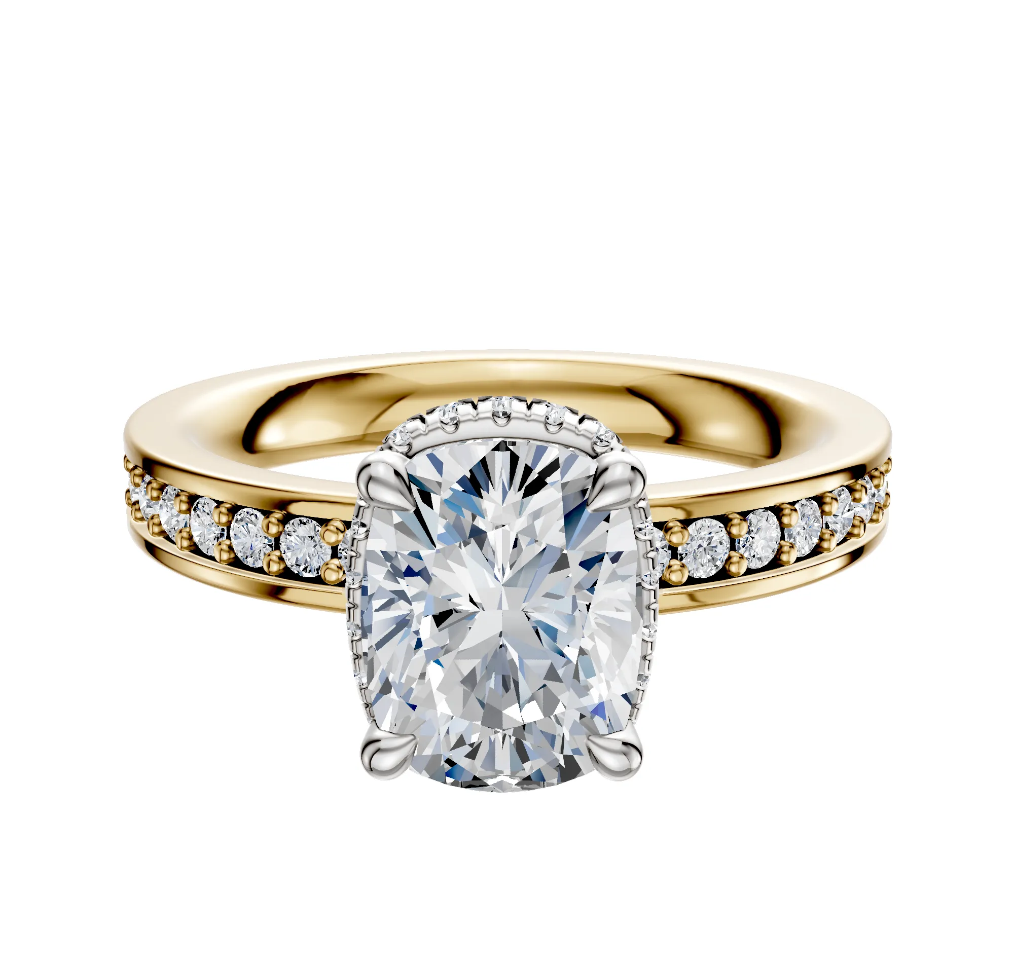 14K Two Tone 4 Prong Collar Classic Flat 1-Row-Pave 2.5mm Engagement Ring sold by Promise By Effy