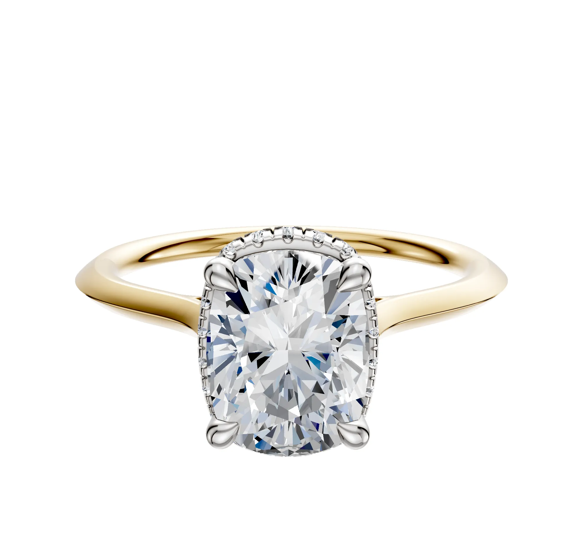 14K Two Tone 4 Prong Collar Cathedral Knife Edge 1.5mm Engagement Ring sold by Promise By Effy