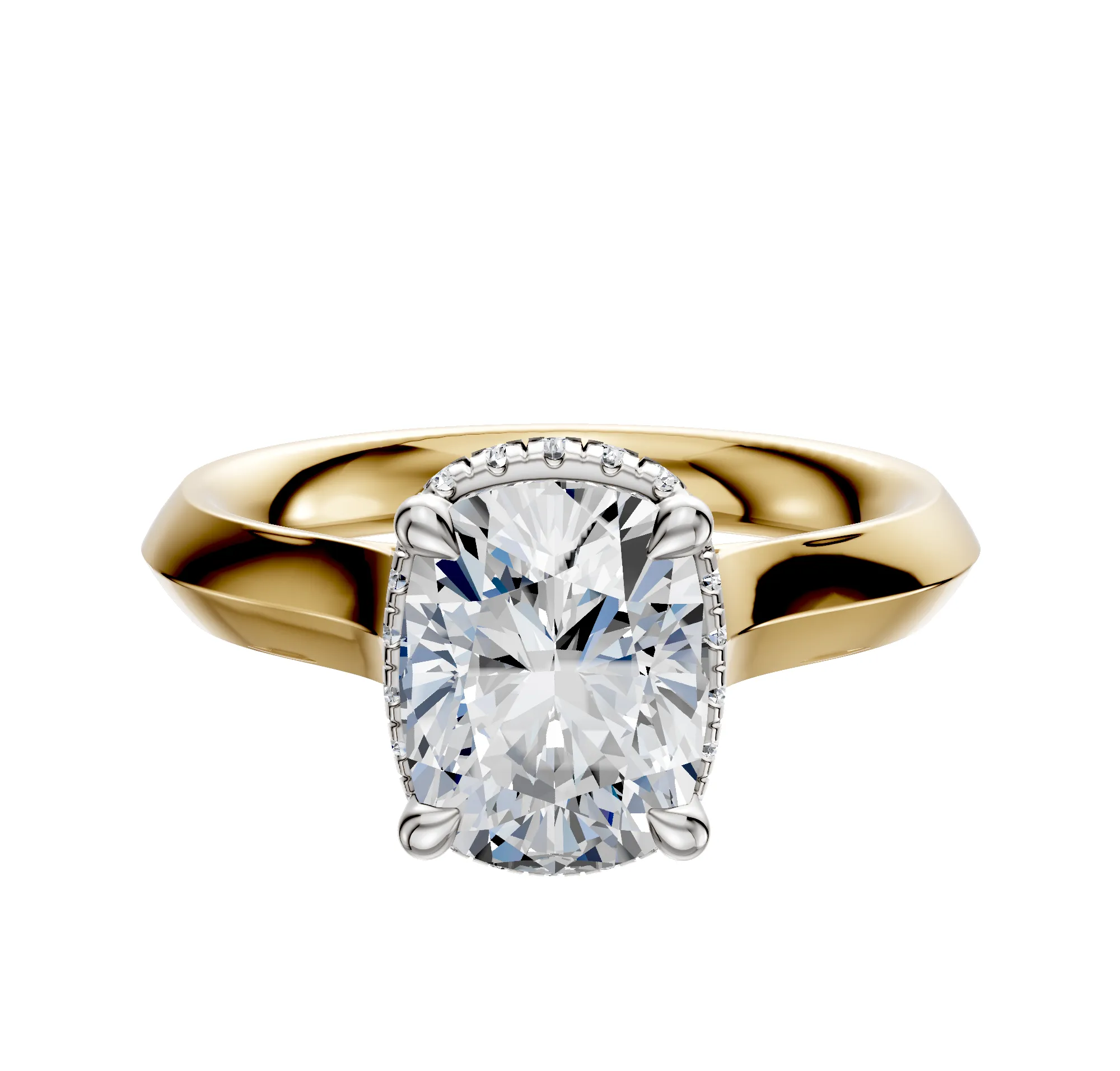 14K Two Tone 4 Prong Collar Cathedral Knife Edge 3.0mm Engagement Ring sold by Promise By Effy