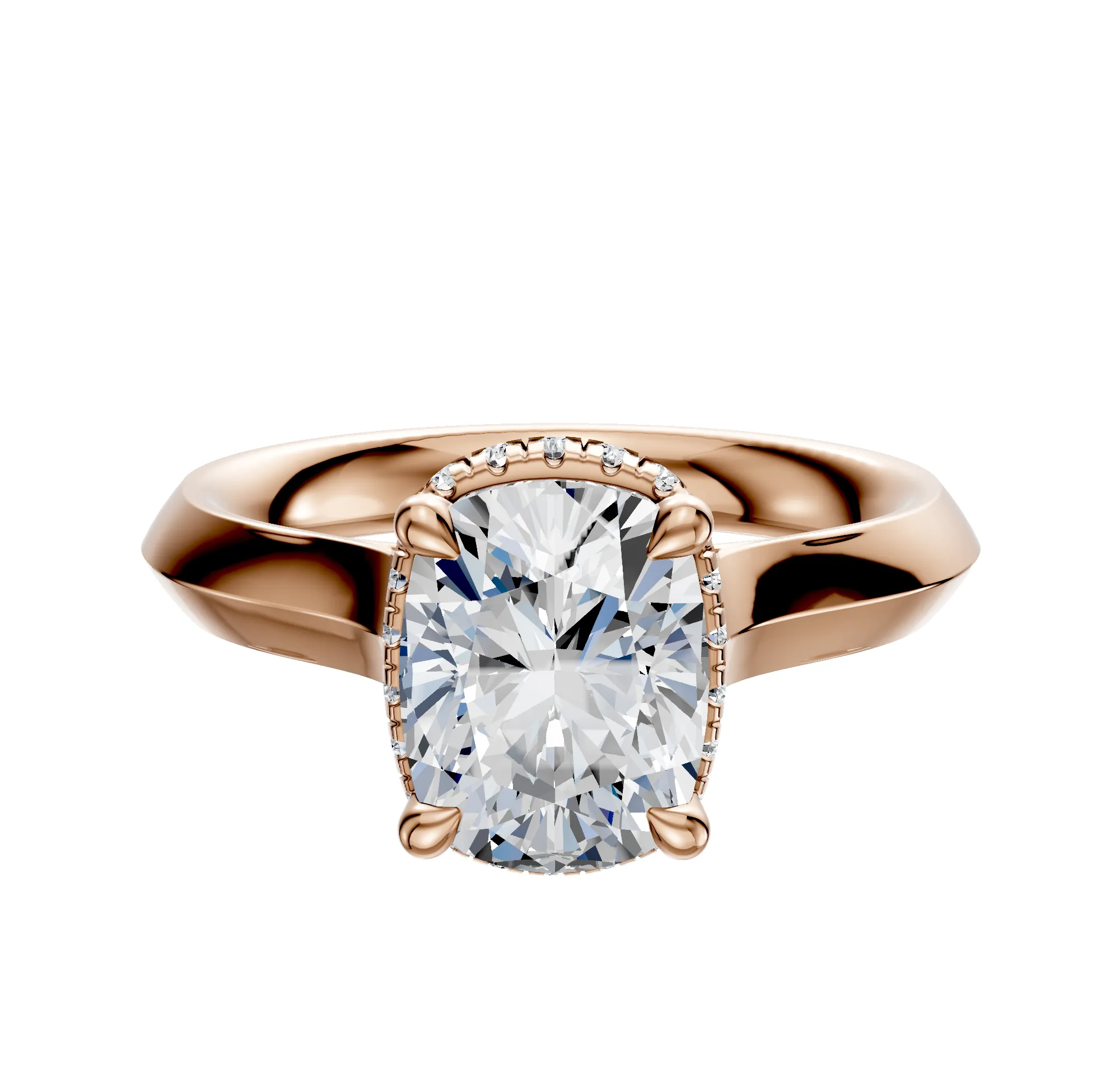 14K Rose Gold 4 Prong Collar Cathedral Knife Edge 3.0mm Engagement Ring sold by Promise By Effy