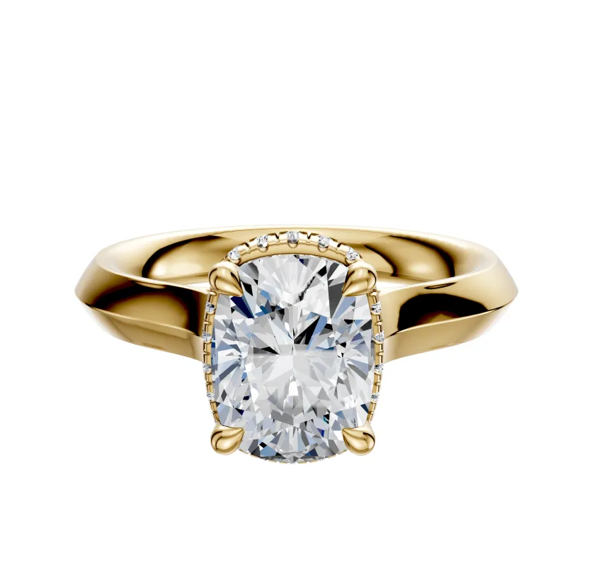 18K Yellow Gold 4 Prong Collar Cathedral Knife Edge 3.0mm Engagement Ring sold by Promise By Effy