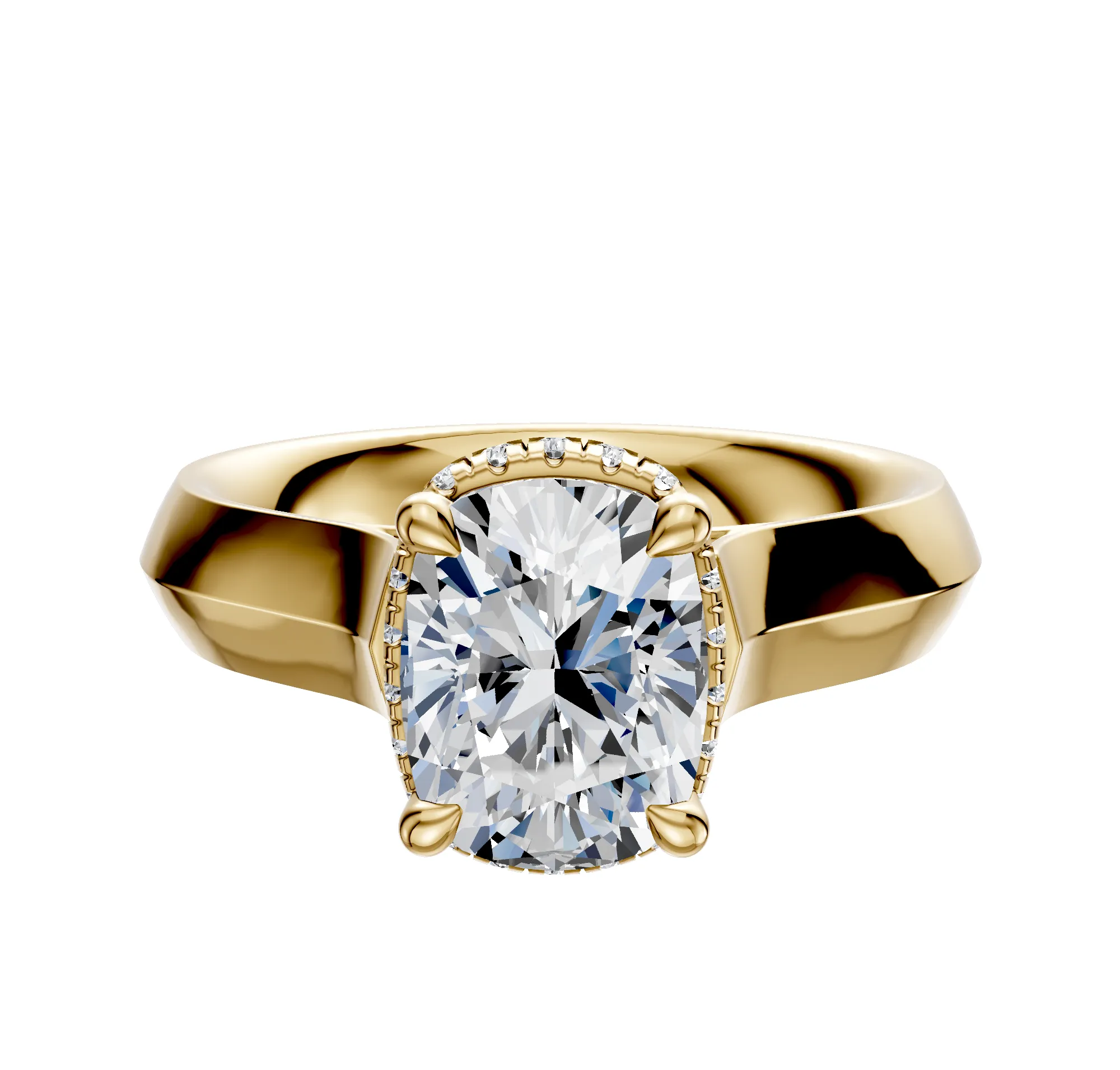 18K Yellow Gold 4 Prong Collar Cathedral Knife Edge 4.0mm Engagement Ring sold by Promise By Effy