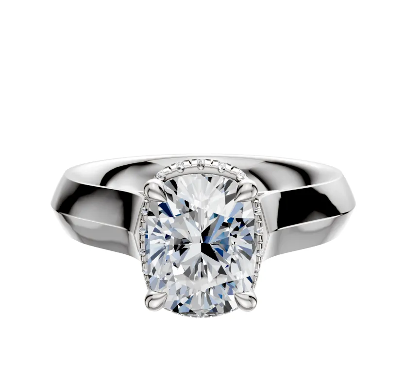 18K White Gold 4 Prong Collar Cathedral Knife Edge 4.0mm Engagement Ring sold by Promise By Effy