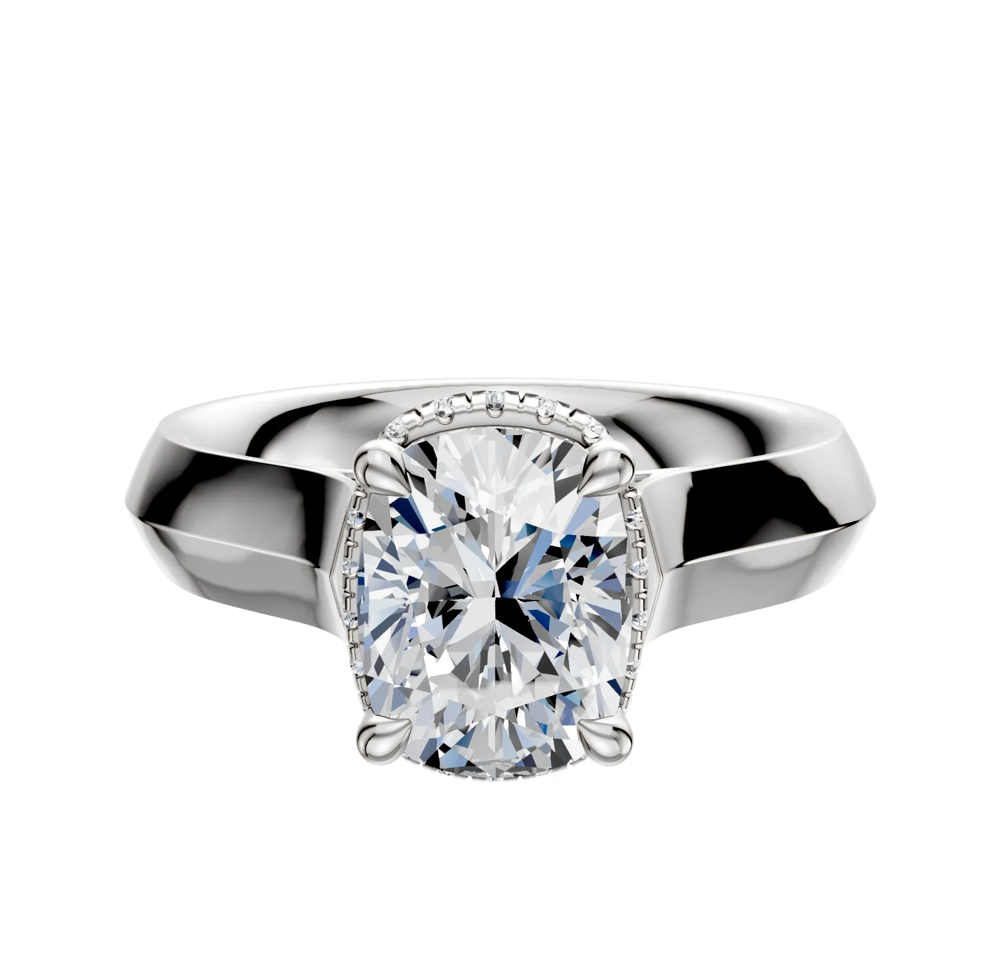 Platinum 4 Prong Collar Cathedral Knife Edge 4.0mm Engagement Ring sold by Promise By Effy