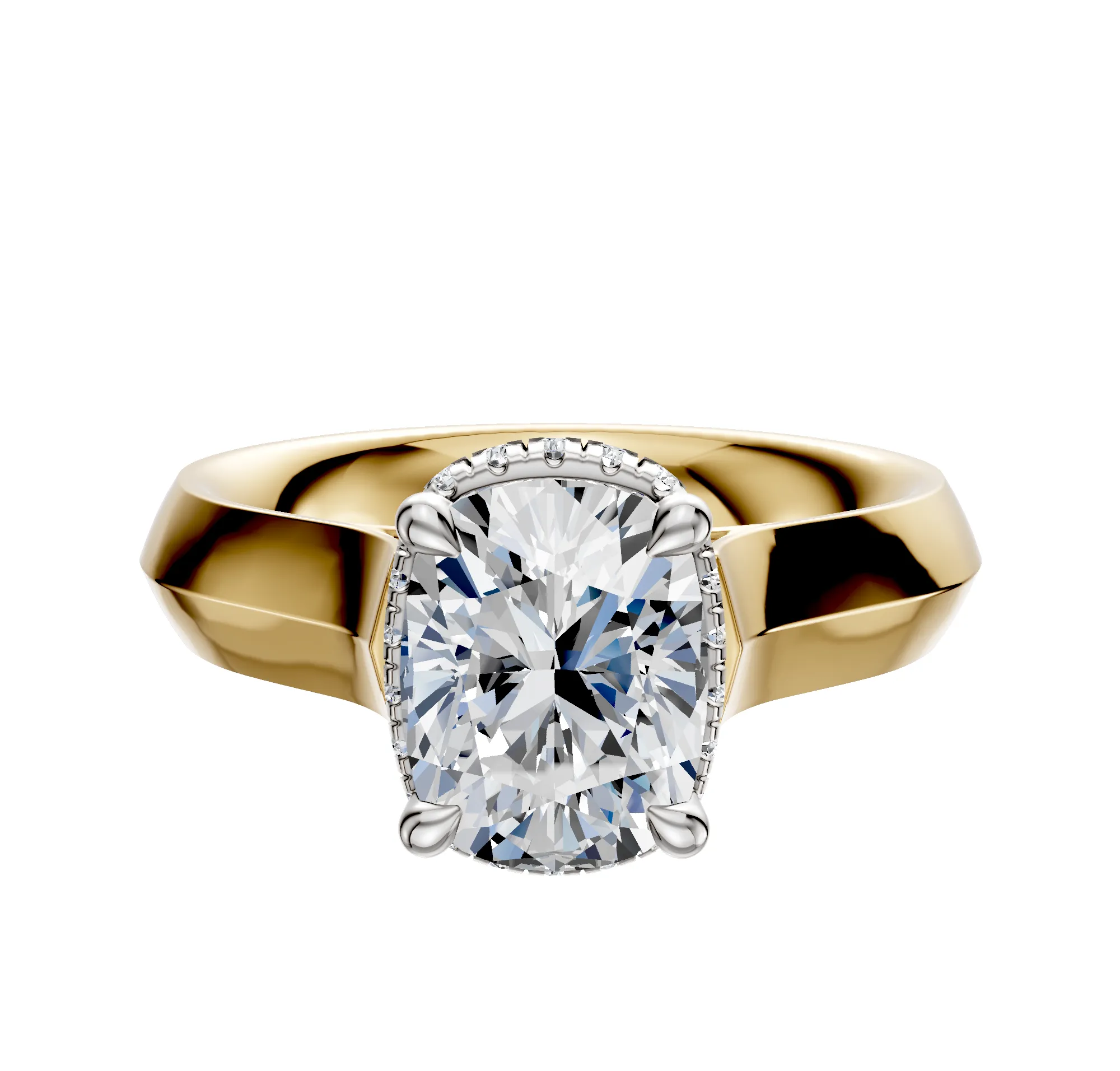 18K Two Tone 4 Prong Collar Cathedral Knife Edge 4.0mm Engagement Ring sold by Promise By Effy