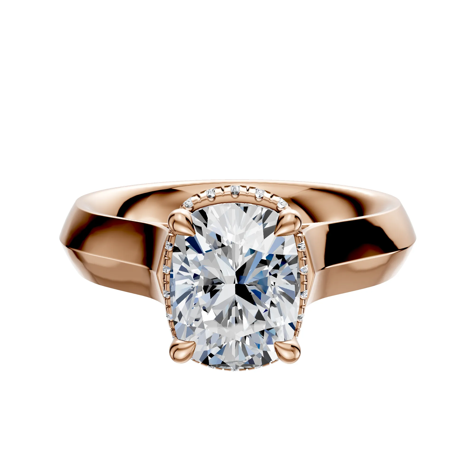 18K Rose Gold 4 Prong Collar Cathedral Knife Edge 4.0mm Engagement Ring sold by Promise By Effy